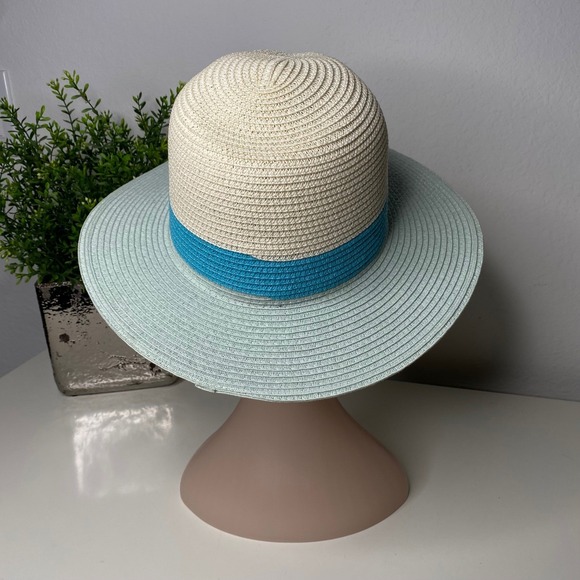 Genie by Eugenia Kim Billie Straw Fedora Sun‎ Hat Mint Green Cream Blue Coastal main image 7
